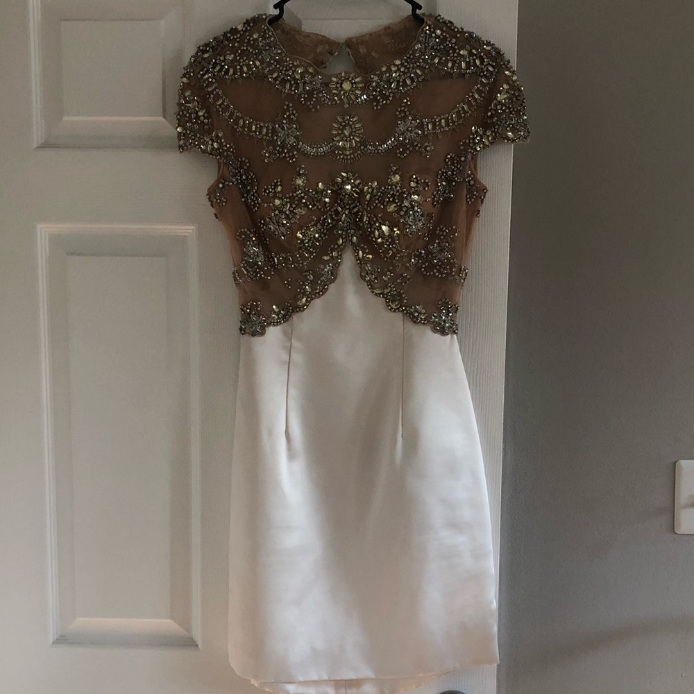 Sherri Hill Sexy Open Back Cap Sleeve Beaded Dress